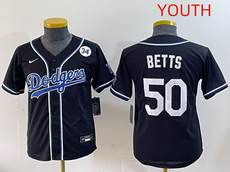 Youth 2025 Los Angeles Dodgers #50 Betts Black Three generations Fashion Nike MLB Jersey style 10->youth mlb jersey->Youth Jersey